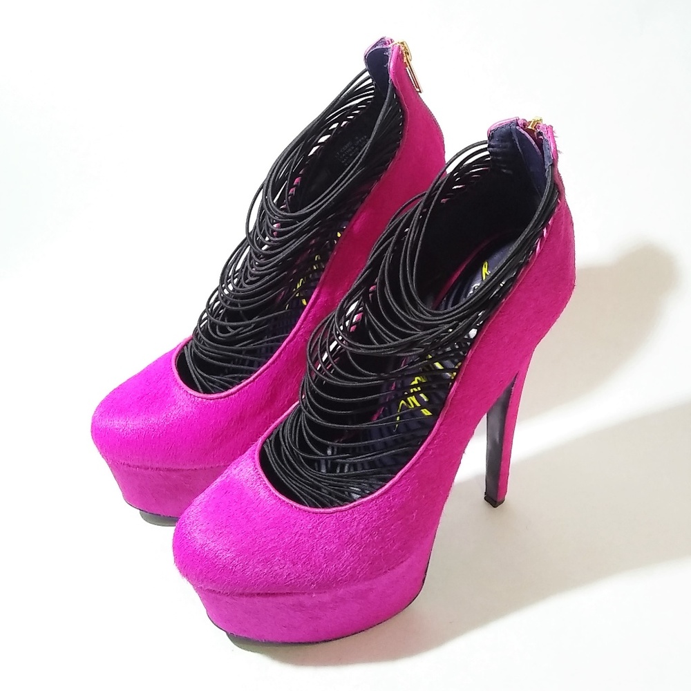 London Trash Pony Hair Fur Stiletto Platform Shoes